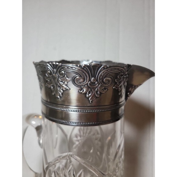 Art Deco Pressed Glass Pitcher with Silver Plated Top - Picture 2 of 7